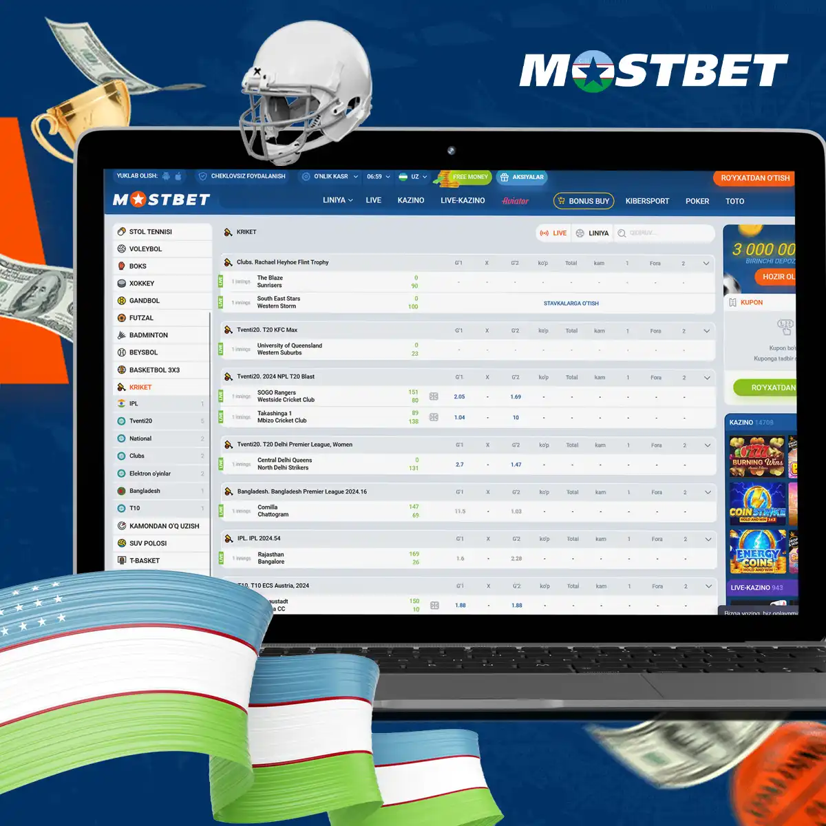 Mostbet O'zbekistonda kriketga qanday pul tikish mumkin?