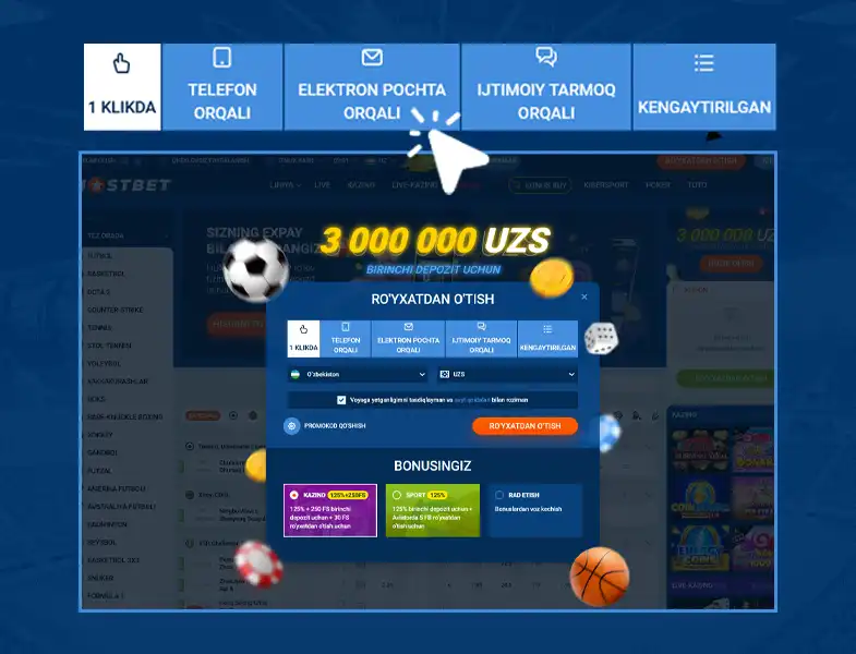 O'zbekistonda Mostbet-da ro'yxatdan o'tish usullari